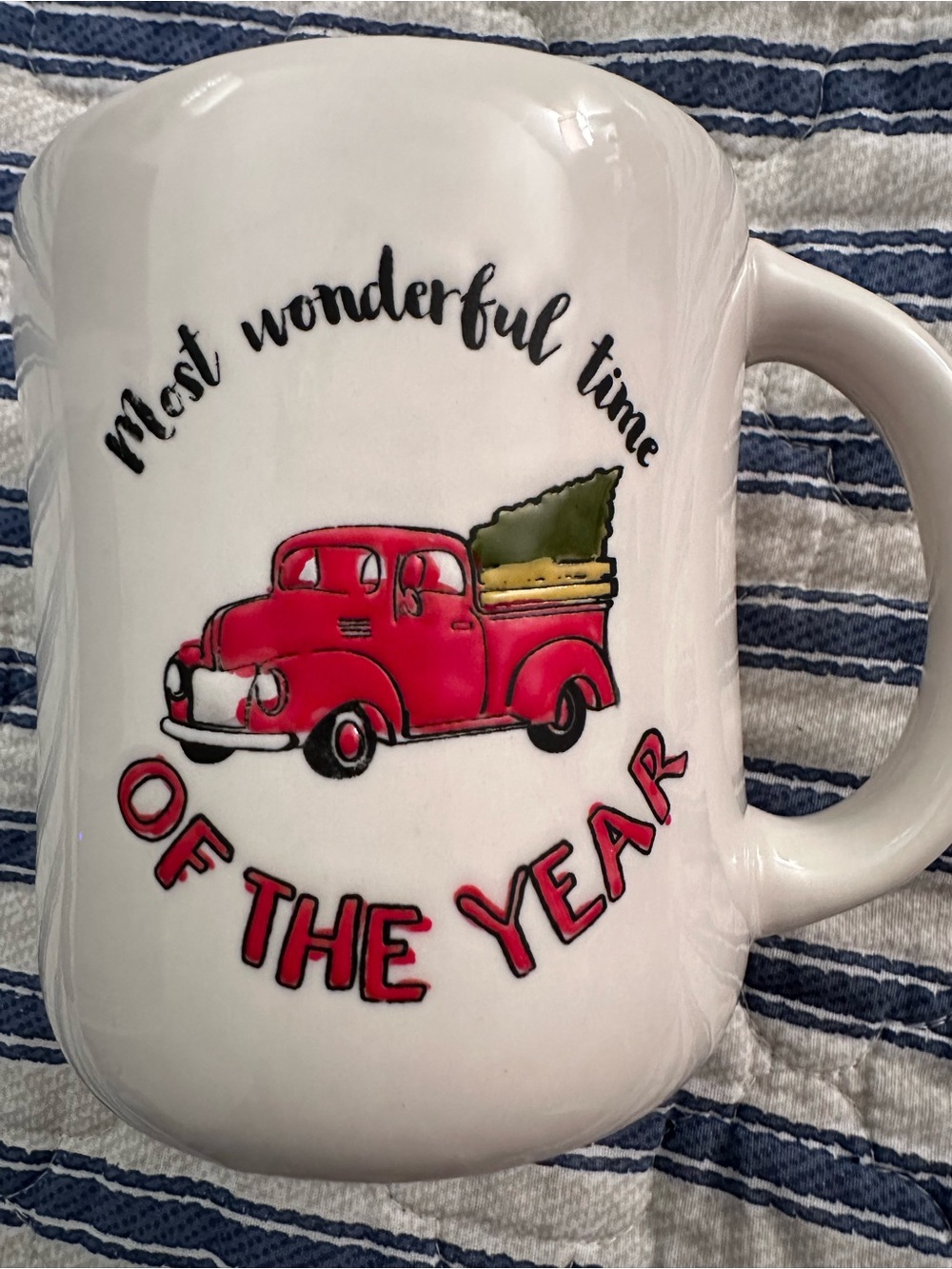 Vintage DEI Dennis East International Christmas Mug 16oz - Red Truck & Tree